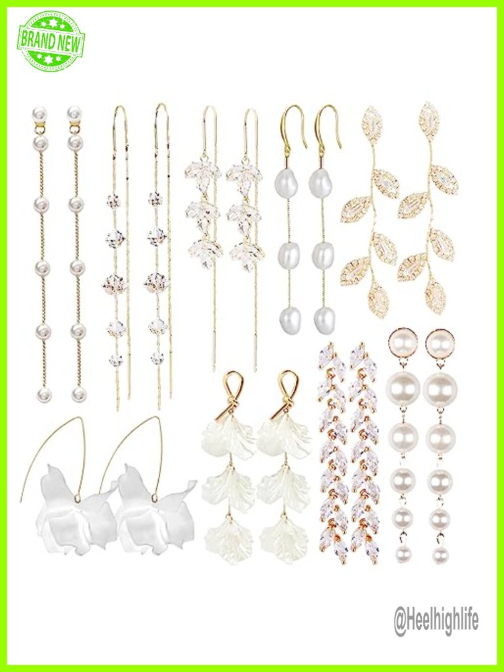 9 Pairs Long Tassel Dangle Earrings CZ Threader Drop Chain Leaf Set